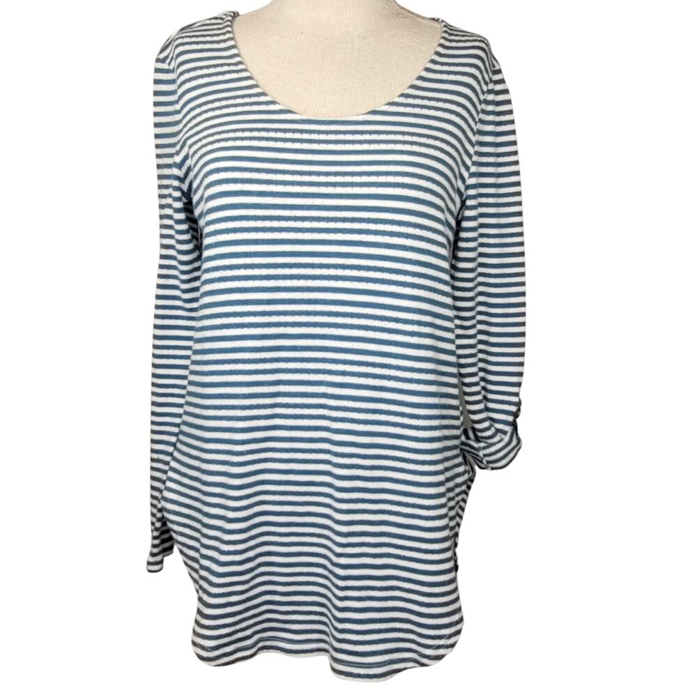 Anthropologie Blue and White Striped Roll Tab Tee Size XS